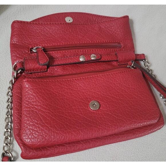 Nine West Deep Red Vegan Leather Crossbody Purse Handbag Flap Chain Strap - Picture 2 of 12